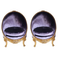 Pair French Empire Tub Chairs Arm Chair Fauteil Gilt Frame