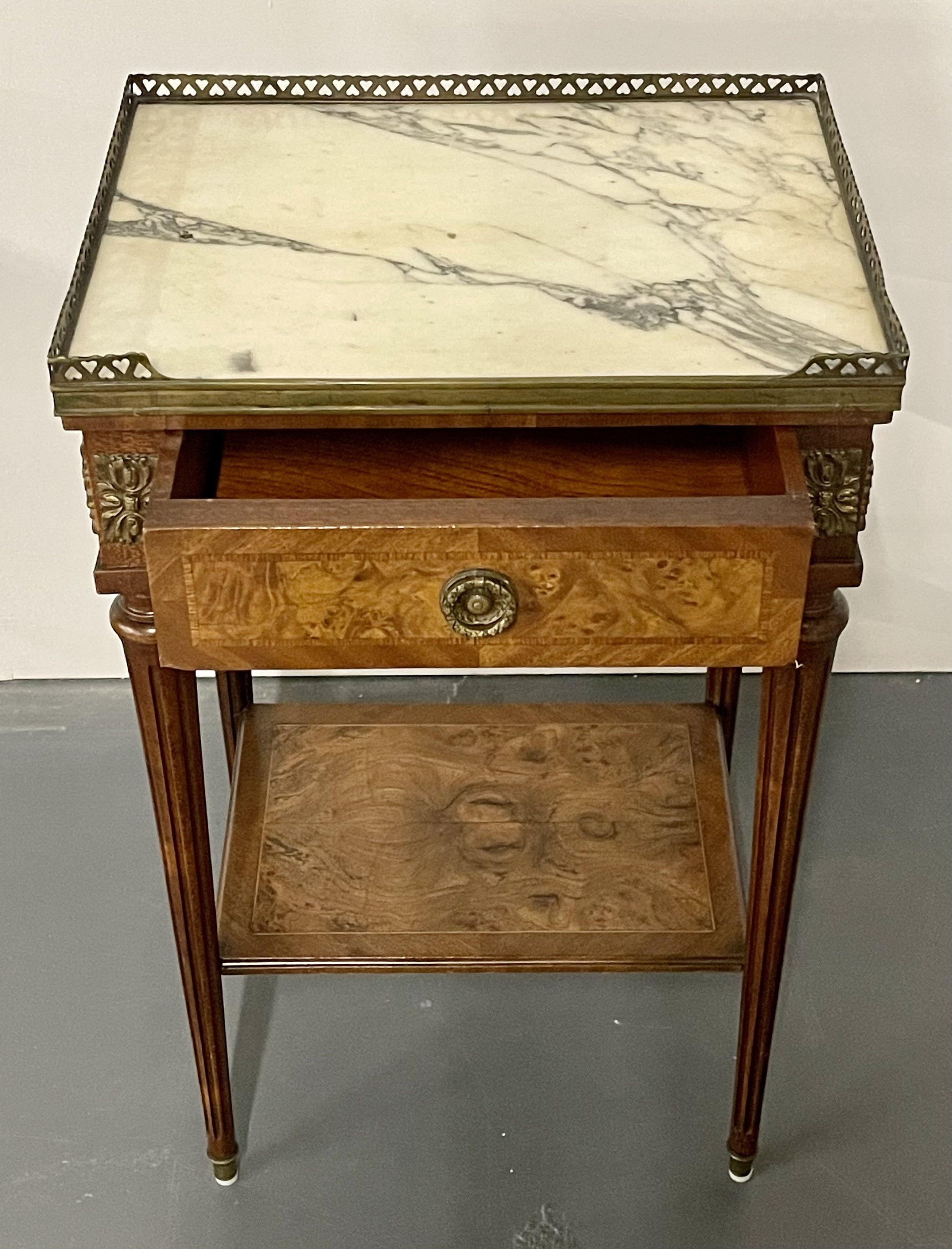 Pair French End Tables, Side Table, Lamp Tables, Louis XVI Style, Marble Tops 6
