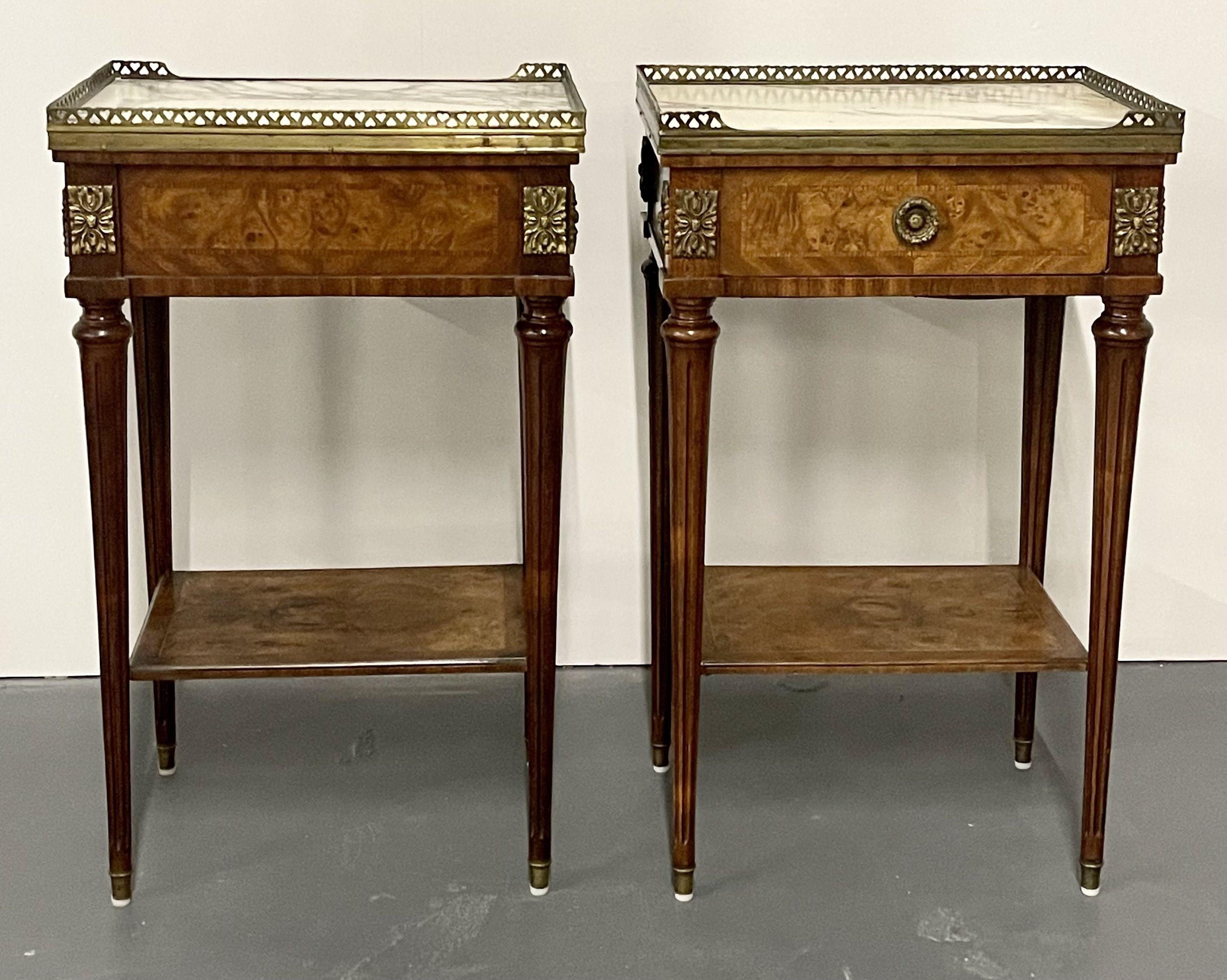 Pair French End Tables, Side Table, Lamp Tables, Louis XVI Style, Marble Tops 3