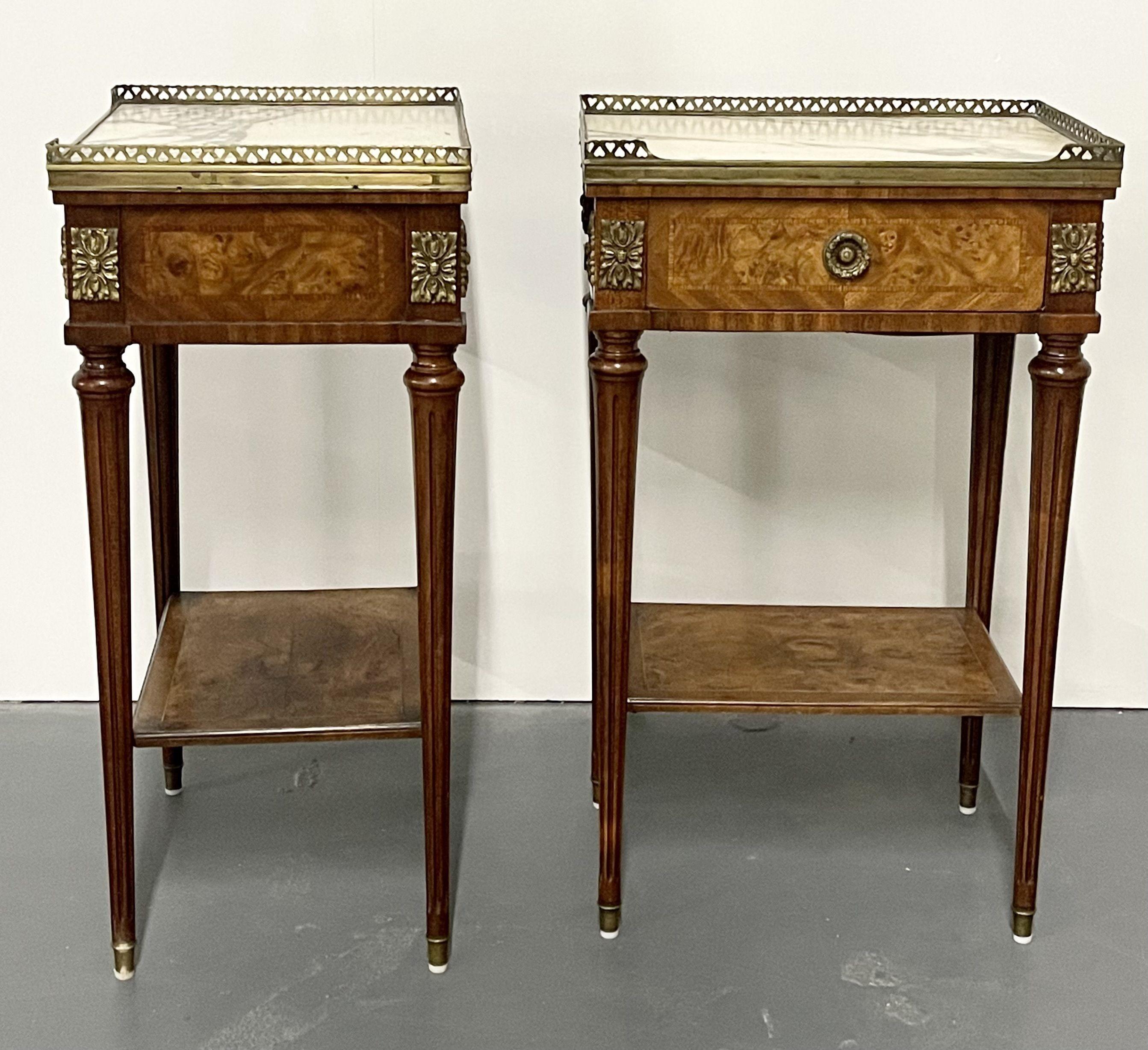 Pair French End Tables, Side Table, Lamp Tables, Louis XVI Style, Marble Tops 4