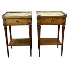 Pair French End Tables, Side Table, Lamp Tables, Louis XVI Style, Marble Tops