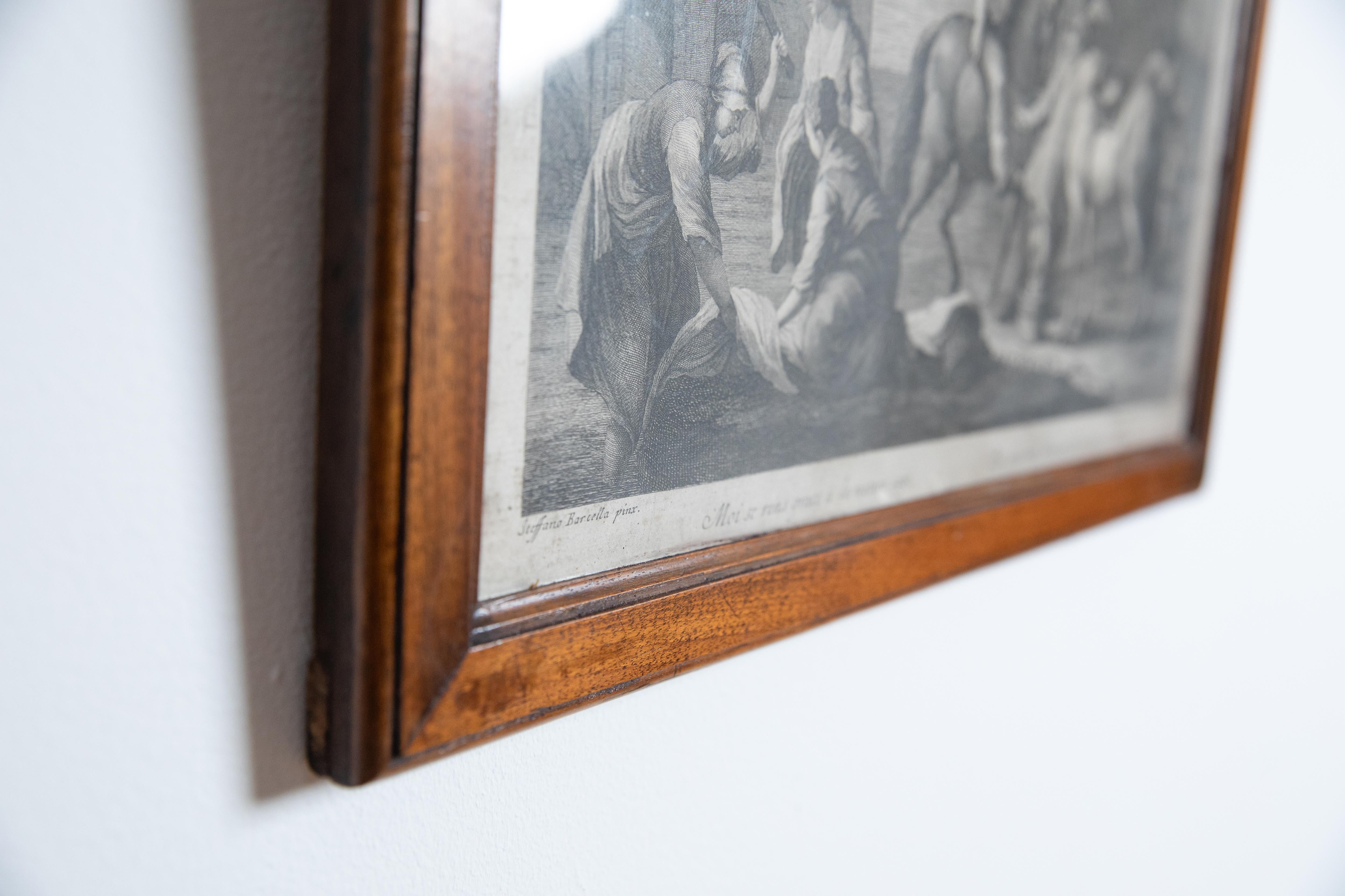 Rococo Pair French Engravings of Genre Scenes in Walnut Frames, mid 18th century For Sale