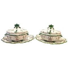 Pair of French Faience Soup Tureens with Under Plates, 19th Century