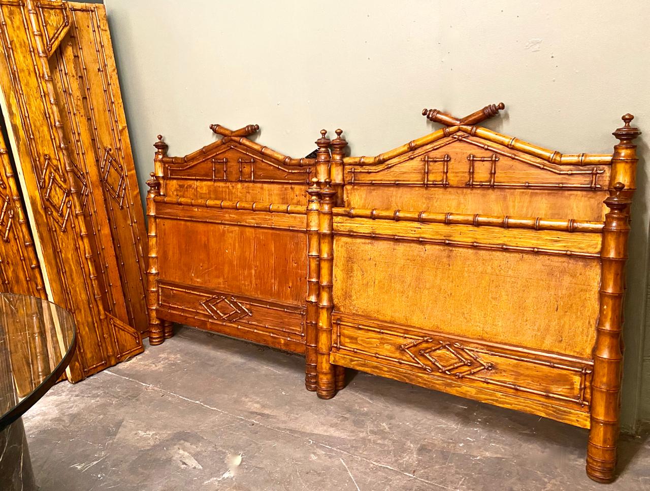 Pair of French Faux Bamboo Beds, Late 19th Century 2
