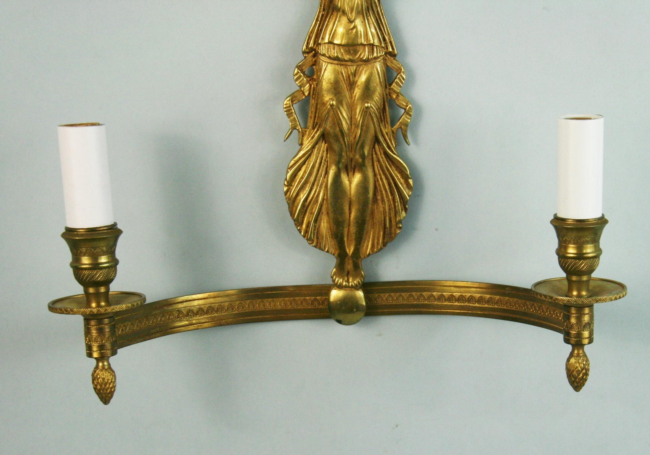  French Empire  Winged Figural Wall Sconces 1920's a Pair For Sale 2