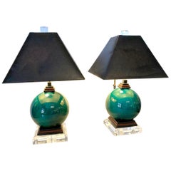 Pair French Flambe Glazed Lamps