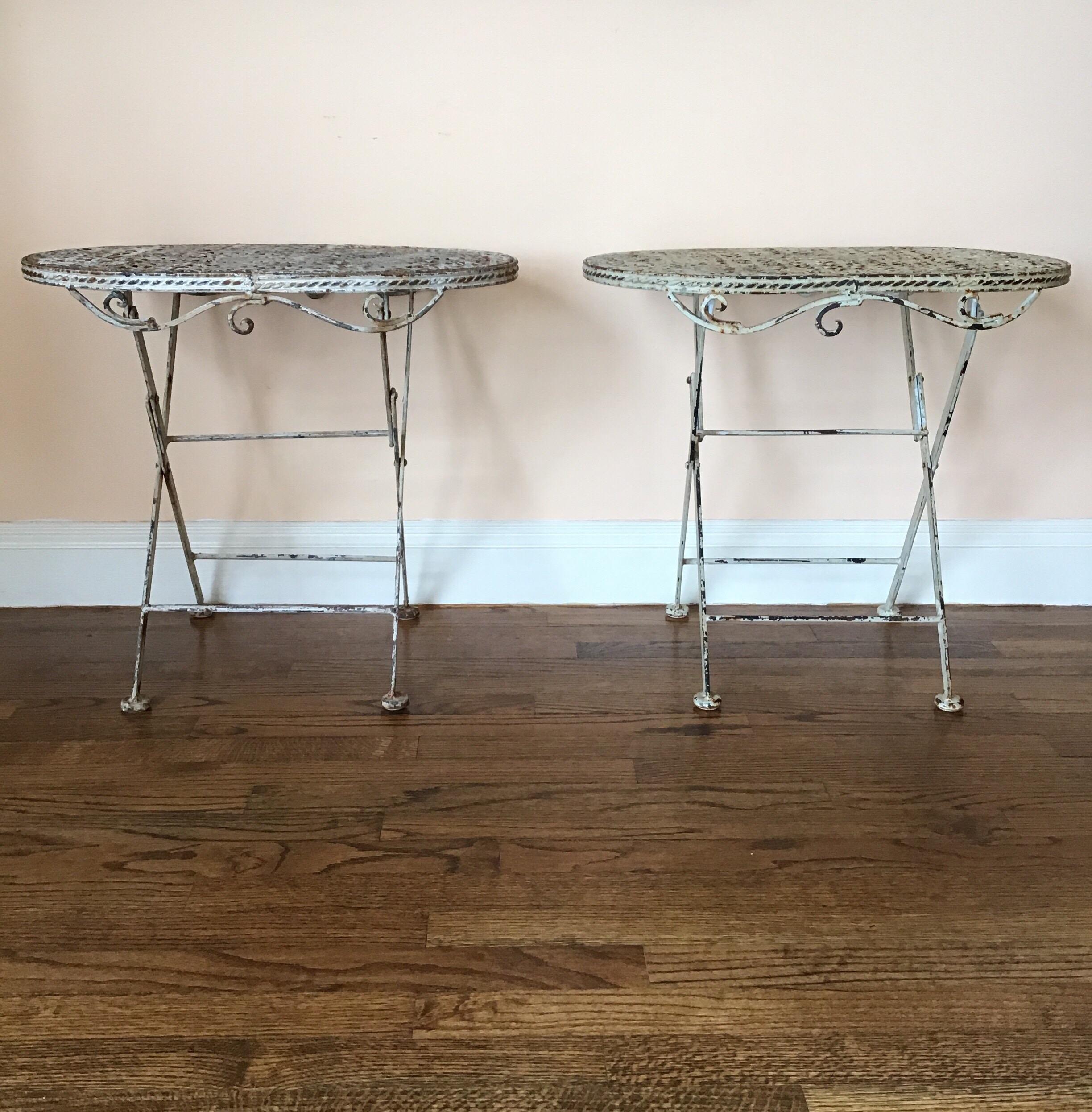 Pair of French Folding Garden Tables In Good Condition In Douglas Manor, NY