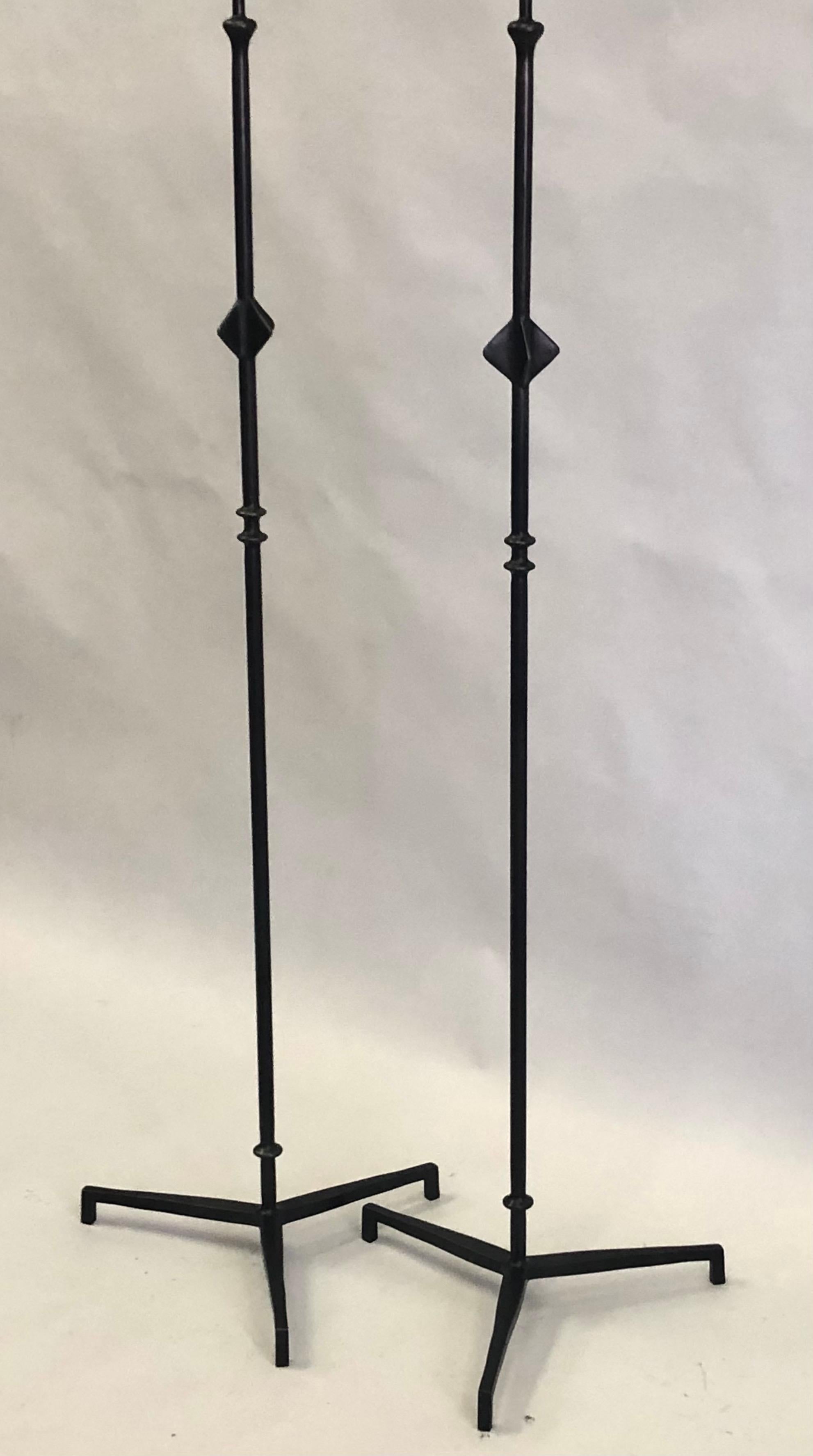 Mid-Century Modern Pair French Forged Iron 'Star' Floor Lamps after Giacometti, Jean Michel Frank For Sale