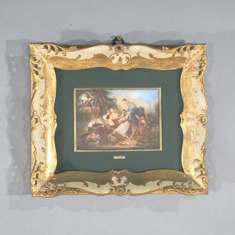 Pair French Genre Scene Paintings by Lancret on Celluloid in Giltwood, C1940 For Sale 9