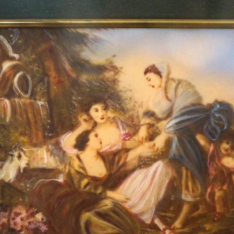 Pair French Genre Scene Paintings by Lancret on Celluloid in Giltwood, C1940 For Sale 10