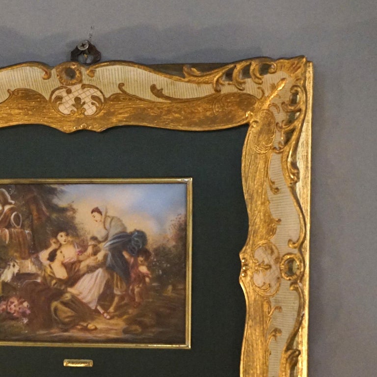 Pair French Genre Scene Paintings by Lancret on Celluloid in Giltwood, C1940 For Sale 12