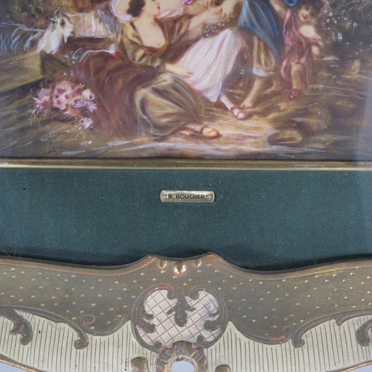 Pair French Genre Scene Paintings by Lancret on Celluloid in Giltwood, C1940 For Sale 13