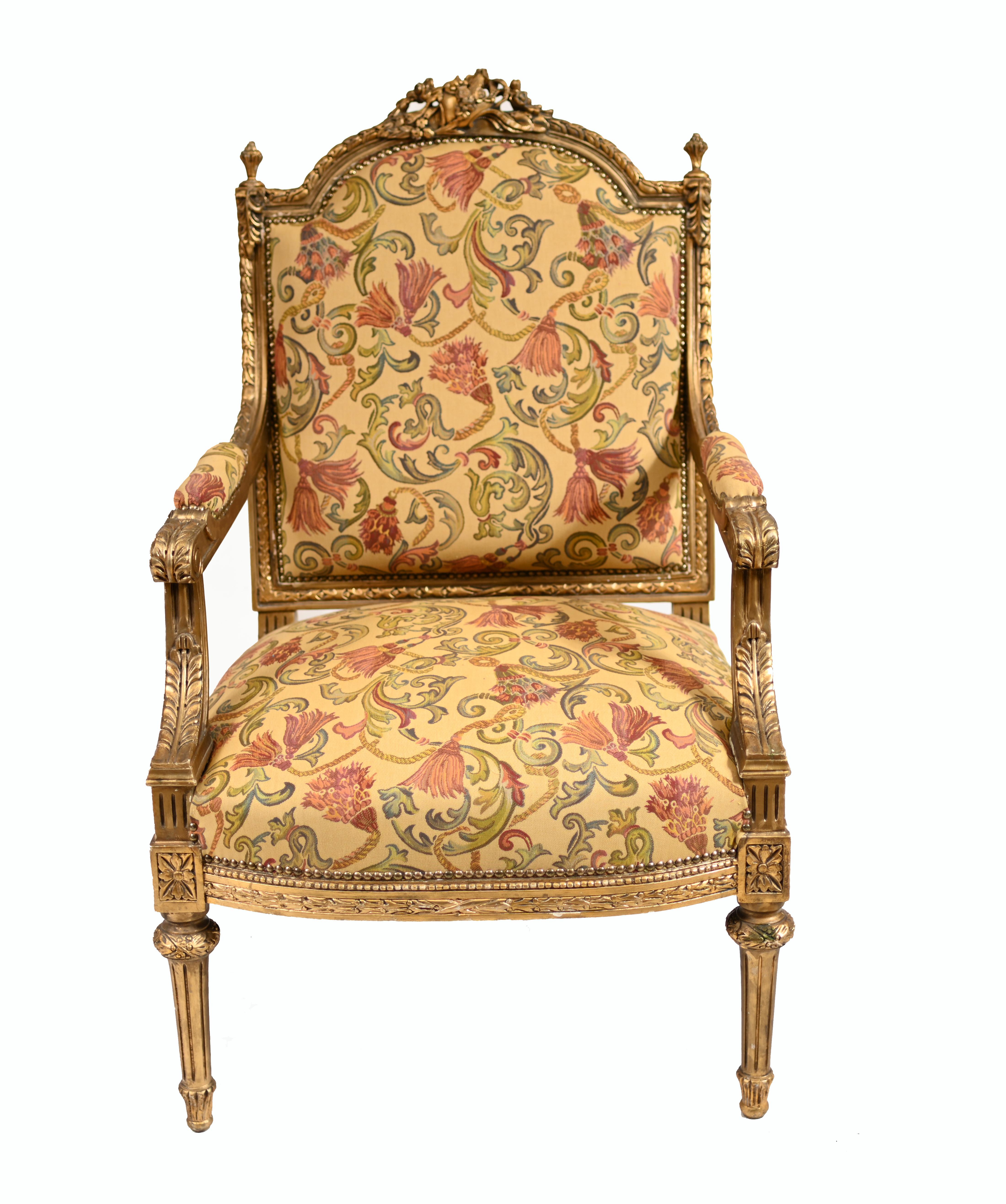 Pair French Gilt Arm Chairs Antique Fauteuil 1900 In Good Condition In Potters Bar, GB