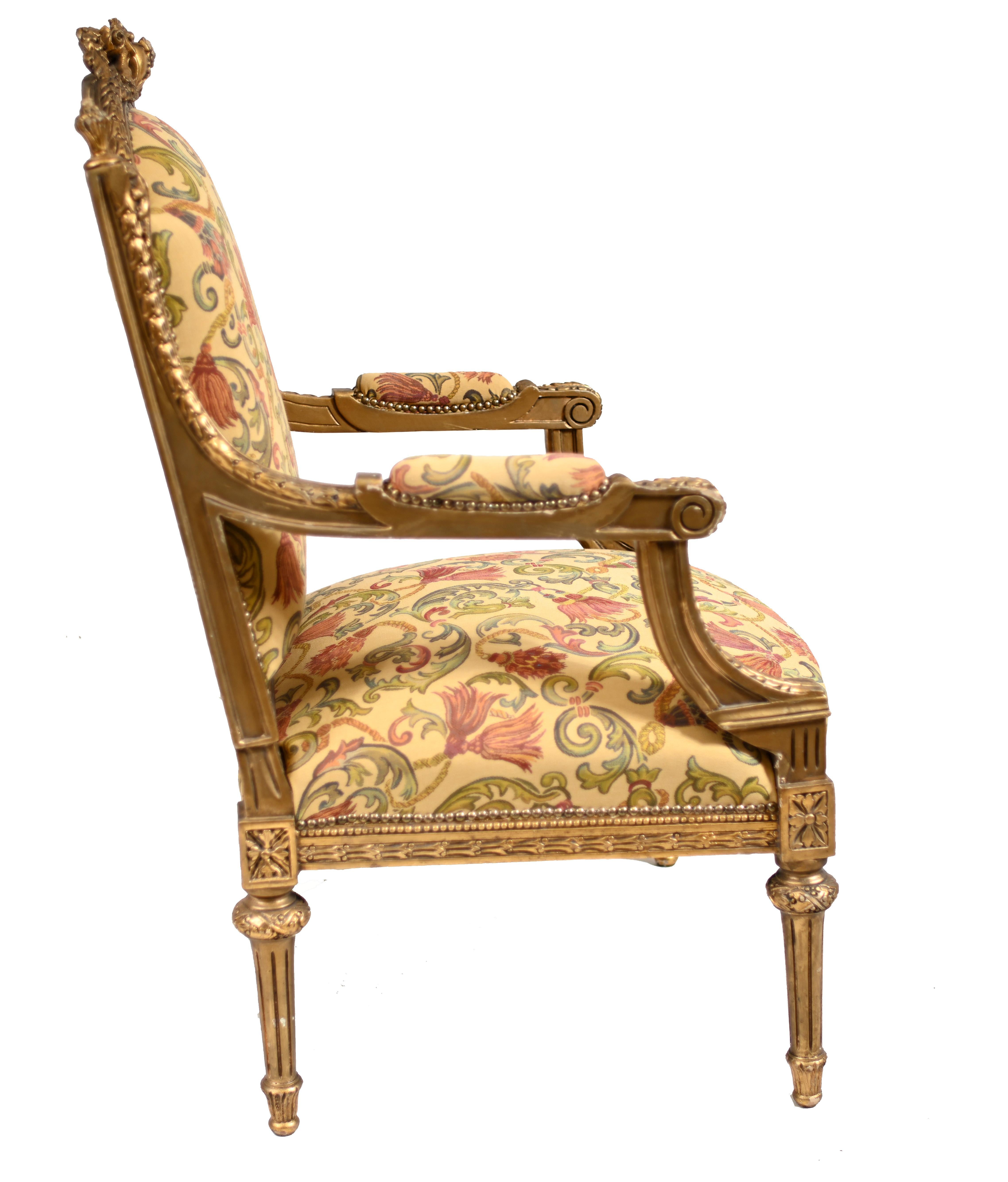 Pair French Gilt Arm Chairs Antique Fauteuil 1900 2