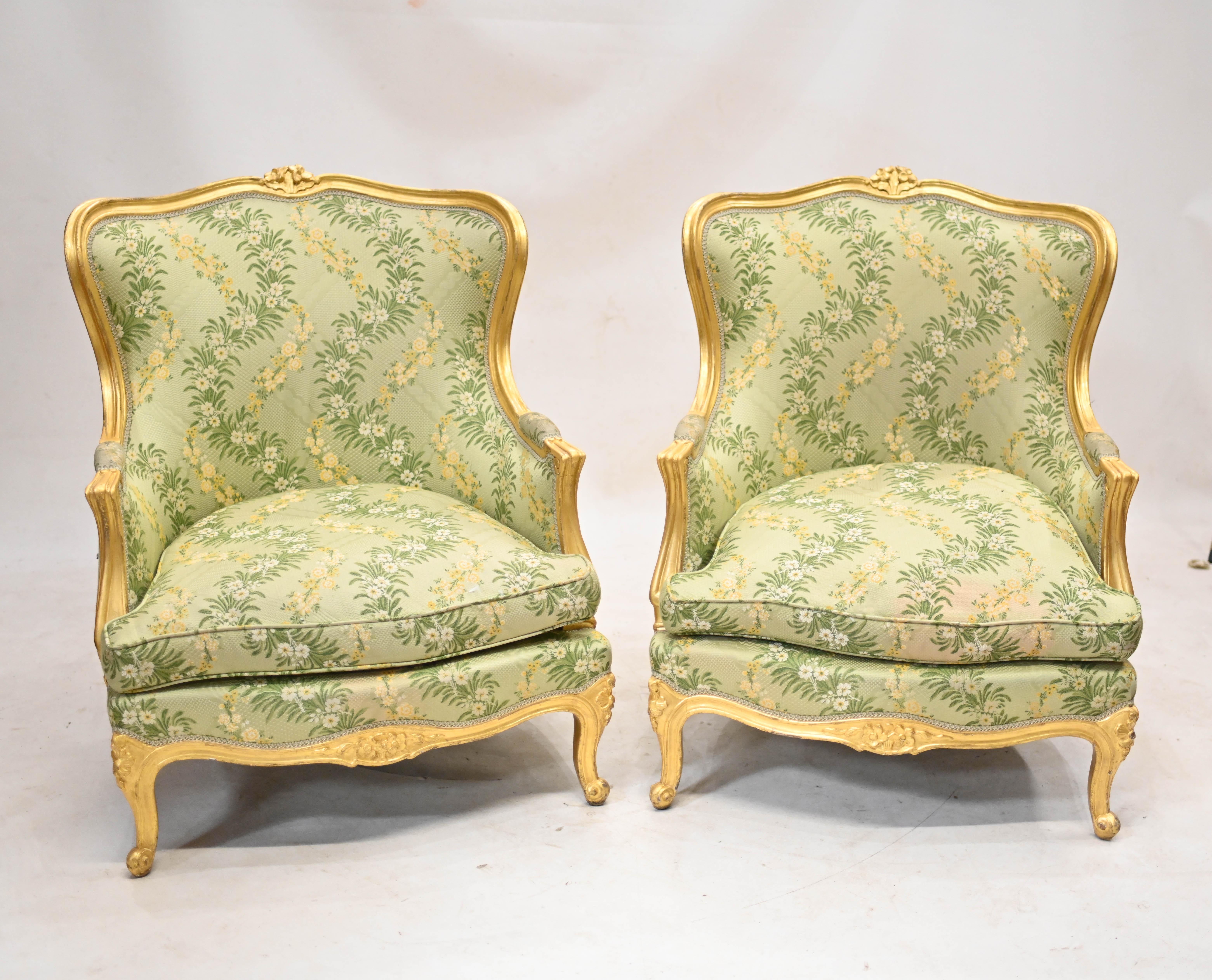 Pair French Gilt Arm Chairs Fauteuils For Sale 2