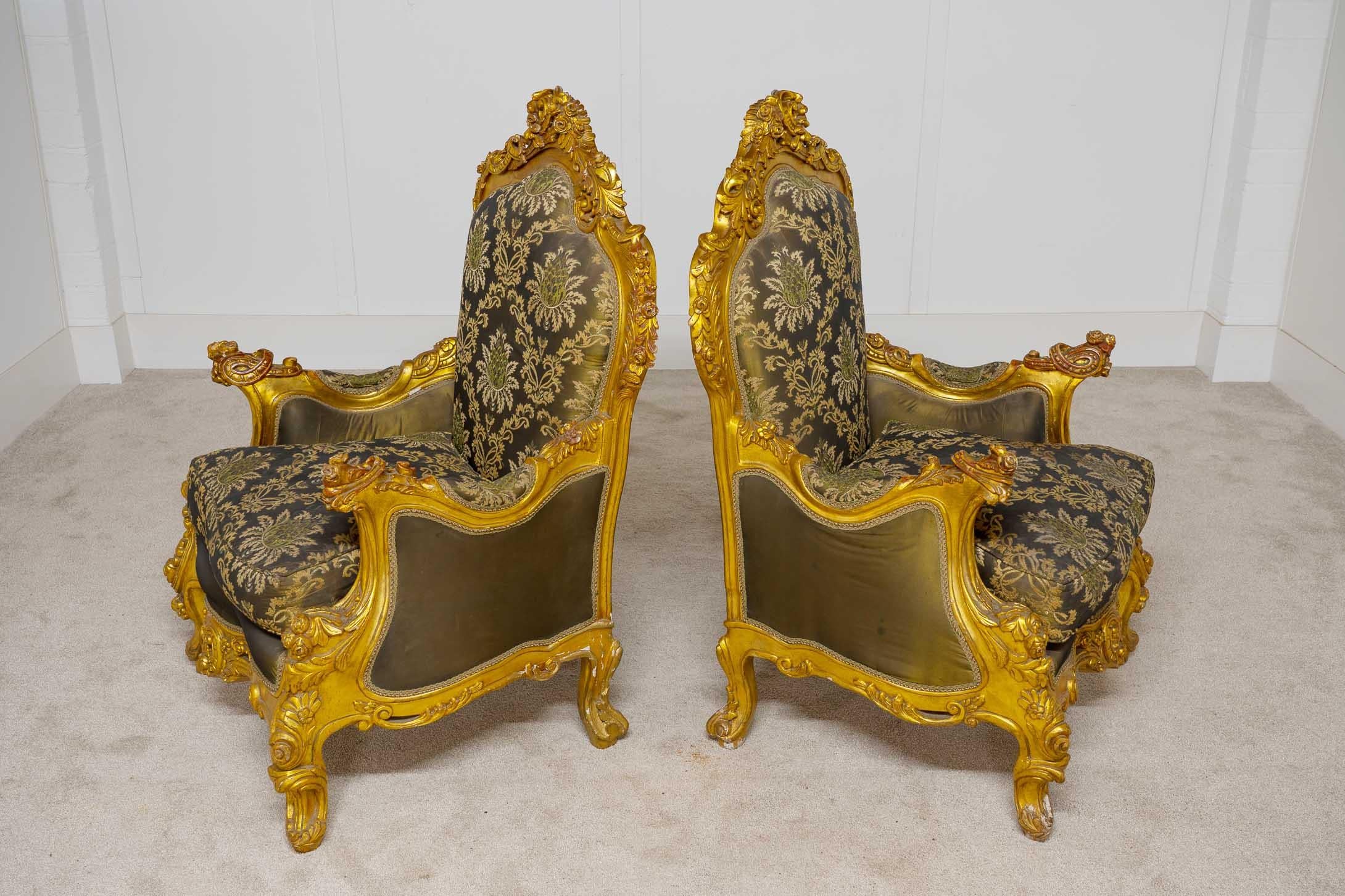 Pair French Gilt Arm Chairs Louis XVI Fauteuil In Good Condition For Sale In Potters Bar, GB
