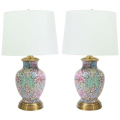 Pair French Gilt Base Cloisonné Enamel Table Lamps