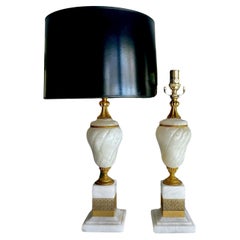 Pair French Gilt Bonze Alabaster Table Lamps