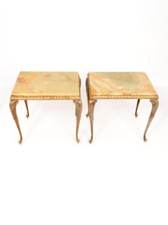Pair French Gilt Brass and Onyx Side Lamp Tables, c.1940