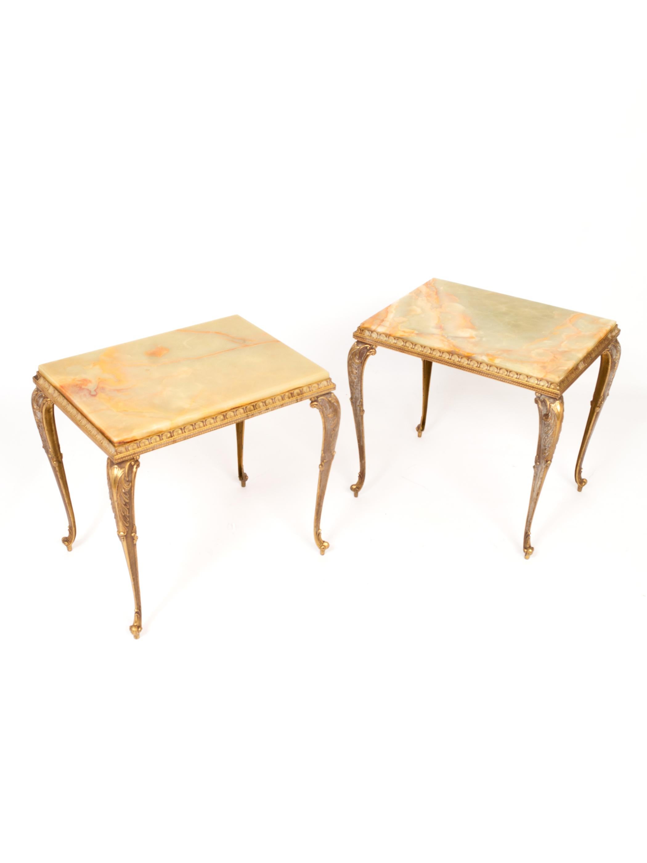 Hellenistic Pair French Gilt Brass and Onyx Side Lamp Tables, c.1940 For Sale