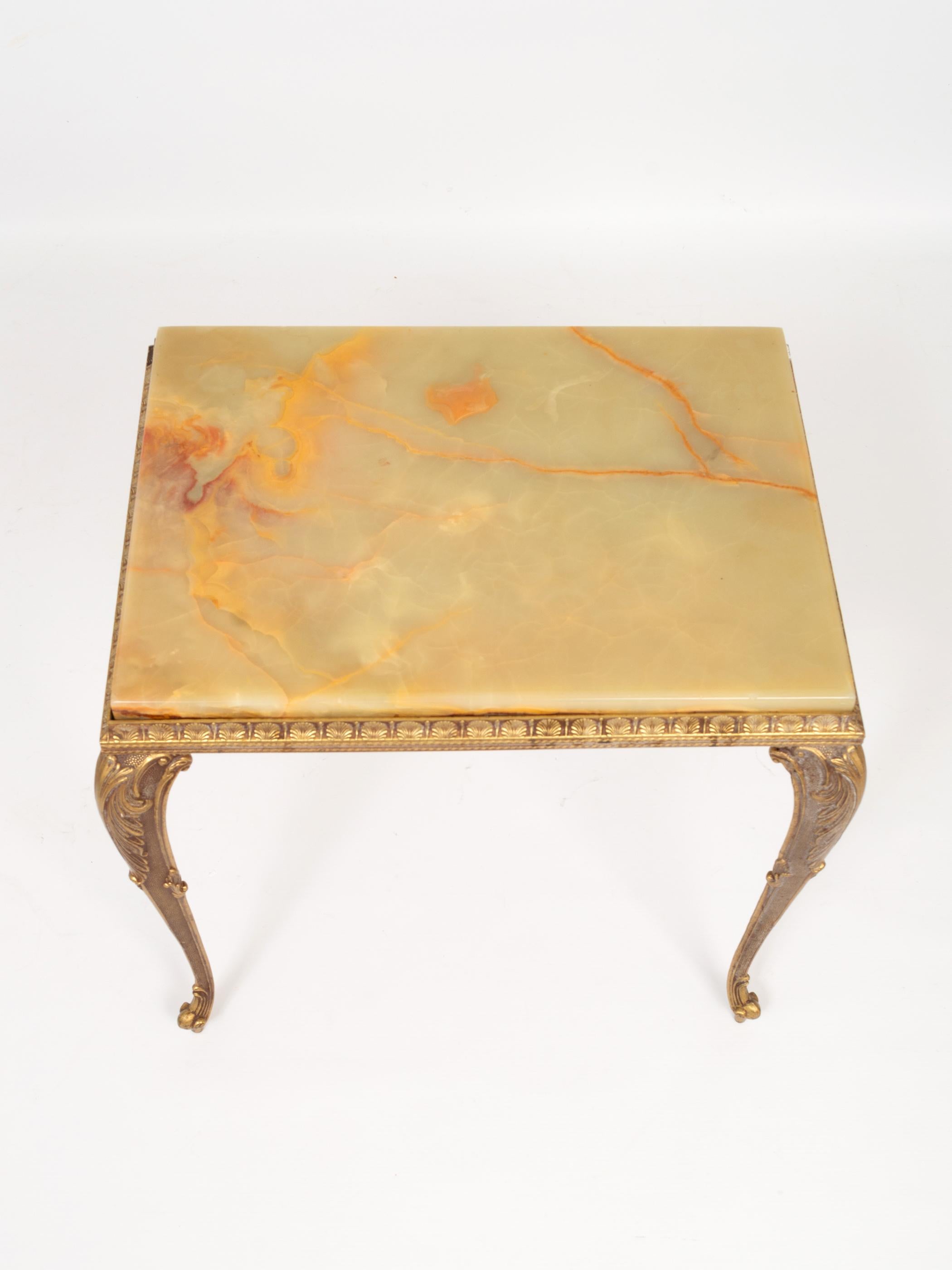 Pair French Gilt Brass and Onyx Side Lamp Tables, c.1940 For Sale 2