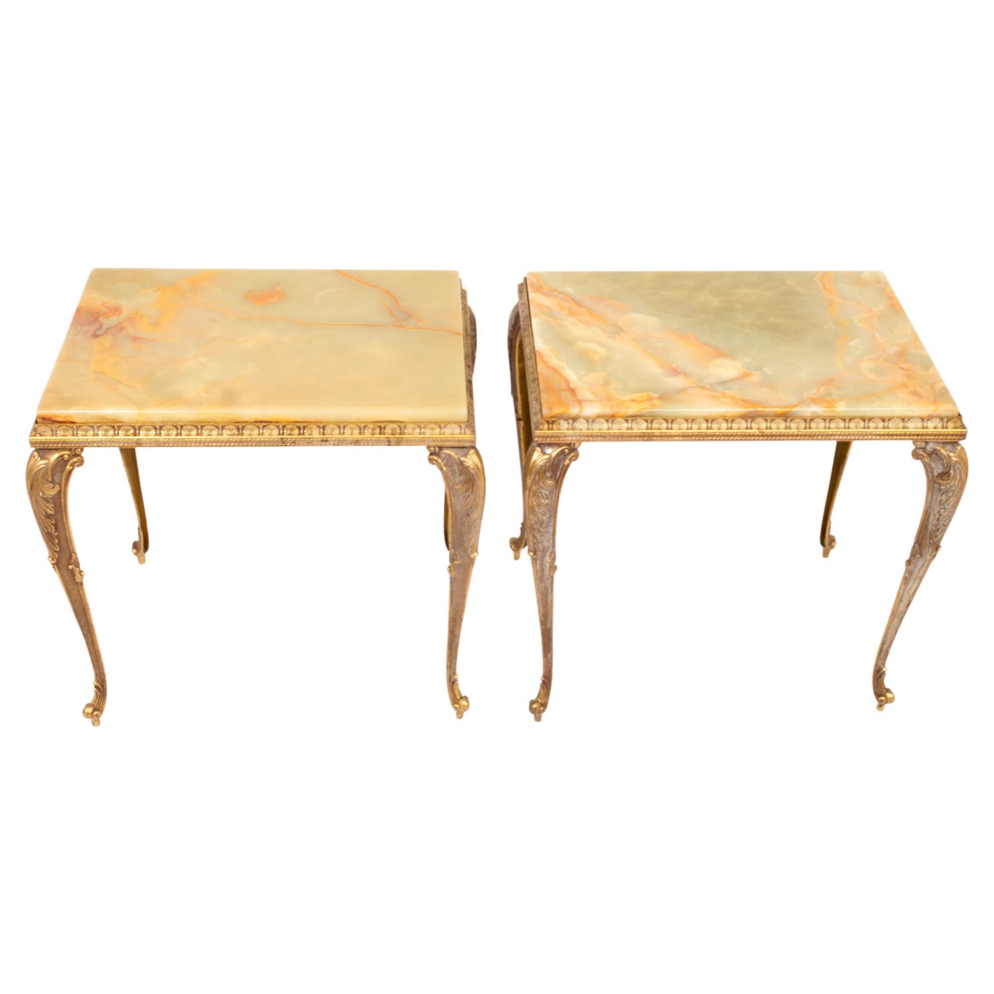 Pair French Gilt Brass and Onyx Side Lamp Tables, c.1940