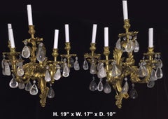 Pair French Gilt Bronze and Rock Crystal Sconces