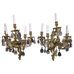 Pair French Gilt Bronze and Rock Crystal Sconces