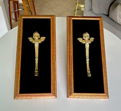 Pair French Gilt Bronze Angle Wing Architectural Fragment Framed