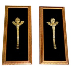 Pair French Gilt Bronze Angle Wing Architectural Fragment Framed