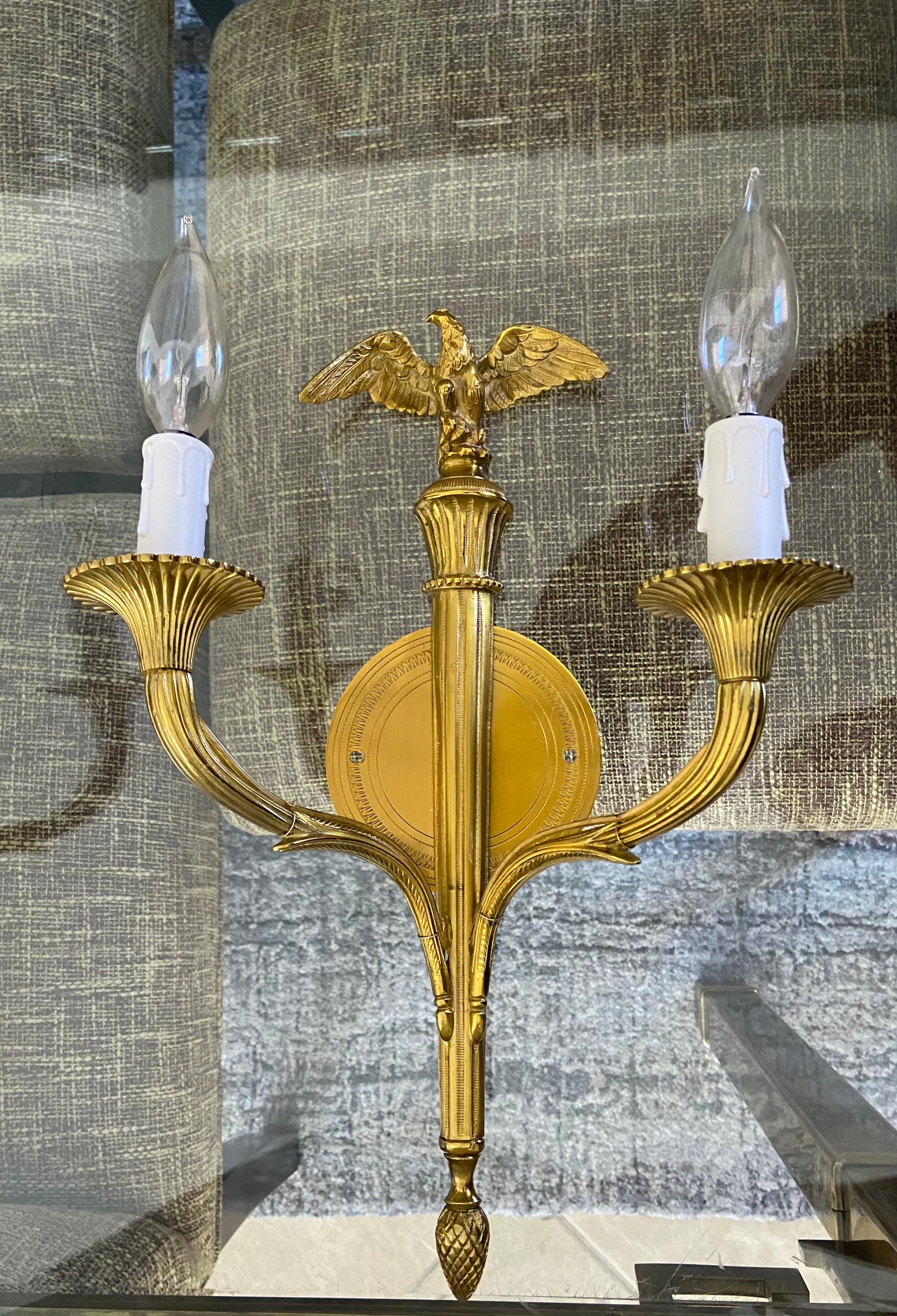 Pair French Gilt Bronze Eagle Wall Sconces For Sale 6