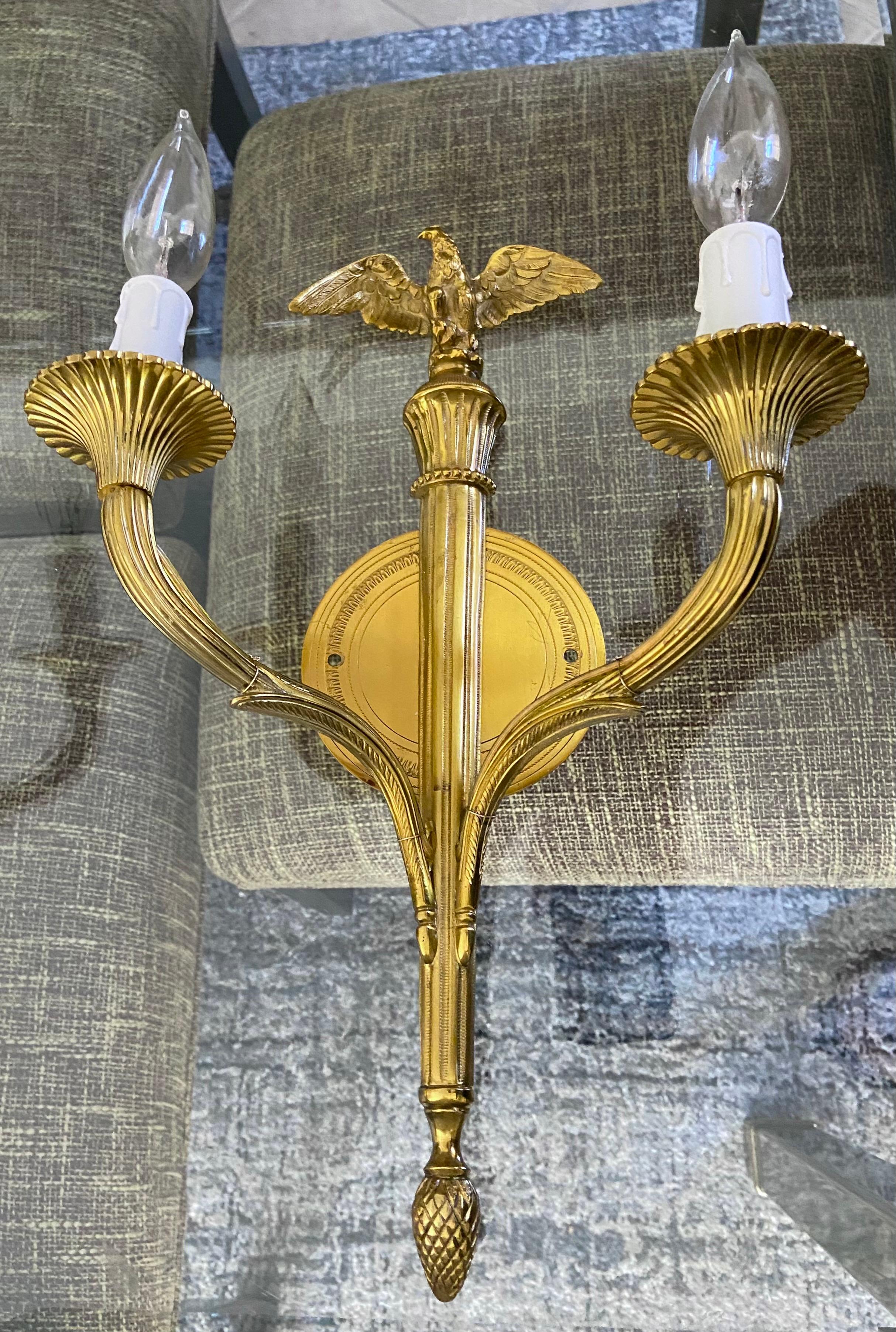 Pair French Gilt Bronze Eagle Wall Sconces For Sale 7