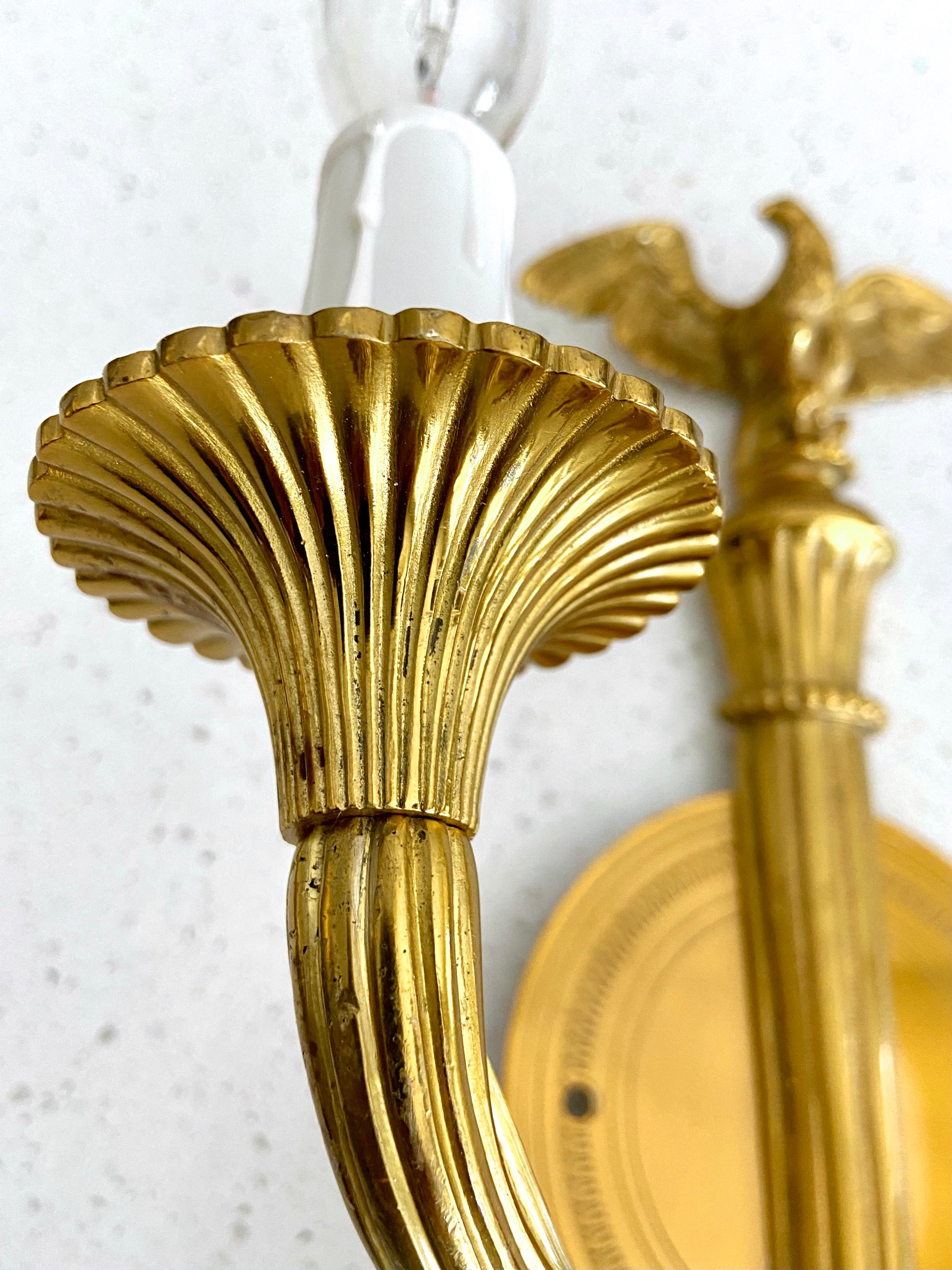 Pair French Gilt Bronze Eagle Wall Sconces For Sale 15