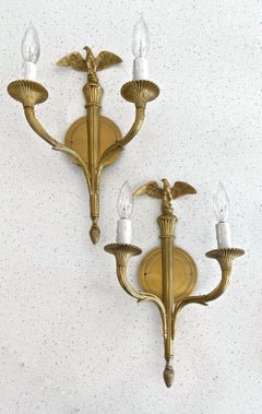 French Empire Style Gilt Bronze Eagle Wall Sconces, 1960s, Hardwired