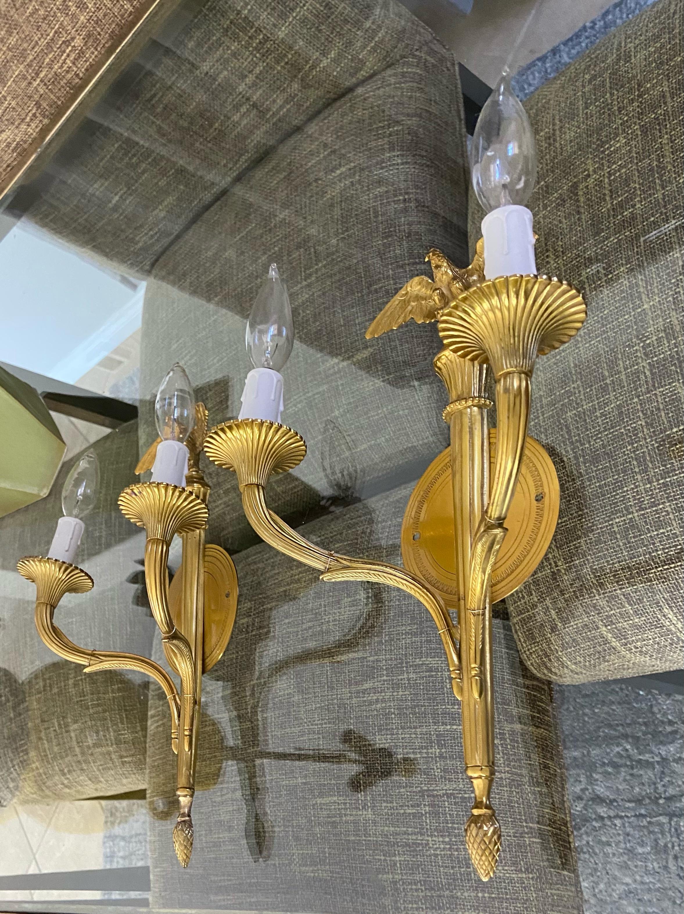 Pair French Gilt Bronze Eagle Wall Sconces For Sale 4