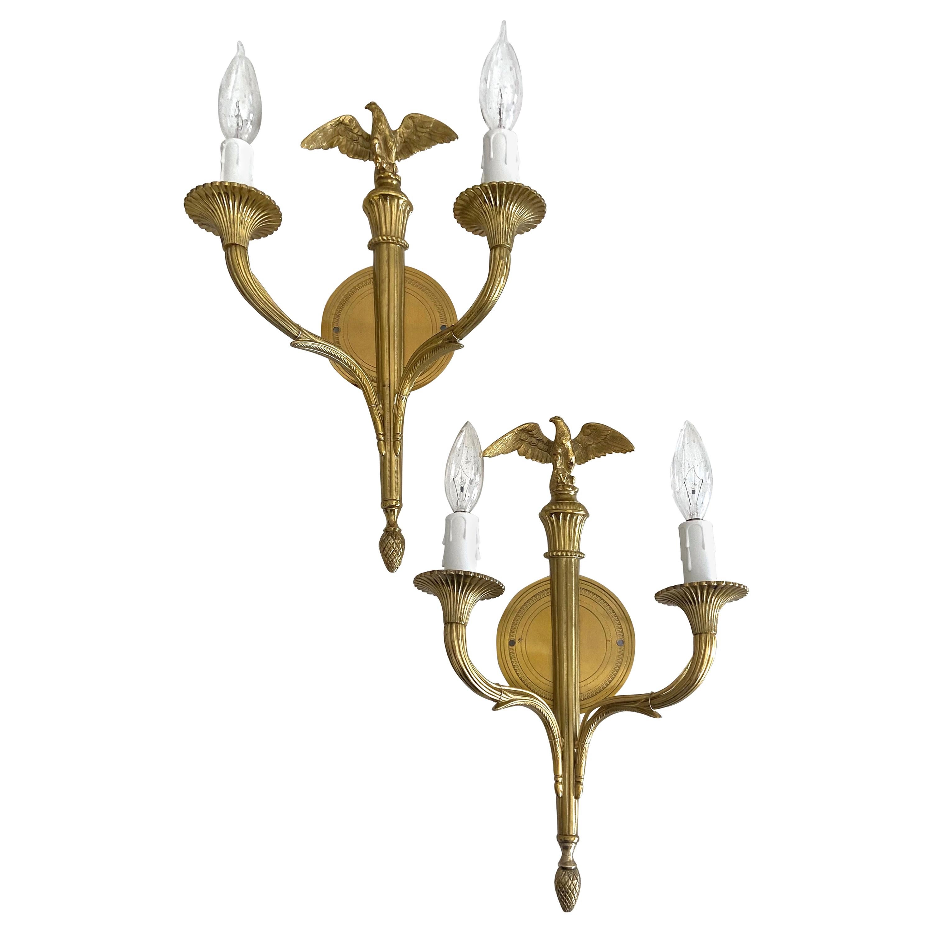 Pair French Gilt Bronze Eagle Wall Sconces For Sale