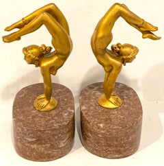Pair of Gilt Bronze Female Nude Acrobat Bookends Rockefeller-Dodge Estate
