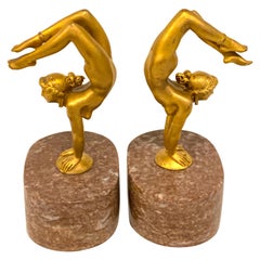 Pair of Gilt Bronze Female Nude Acrobat Bookends Rockefeller-Dodge Estate