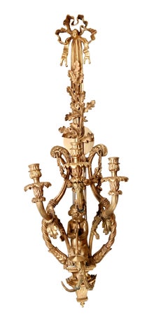 Pair French Gilt Bronze Figural Wall Sconces with Cherubs