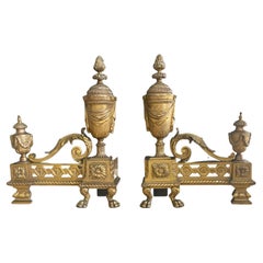 Pair French Gilt Bronze Neo Classical Chenets Andirons