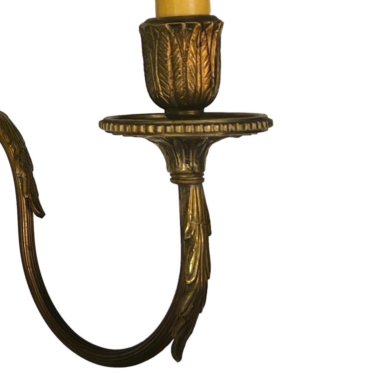 Pair French Gilt Bronze Neoclassic Sconces In Good Condition For Sale In New York, NY