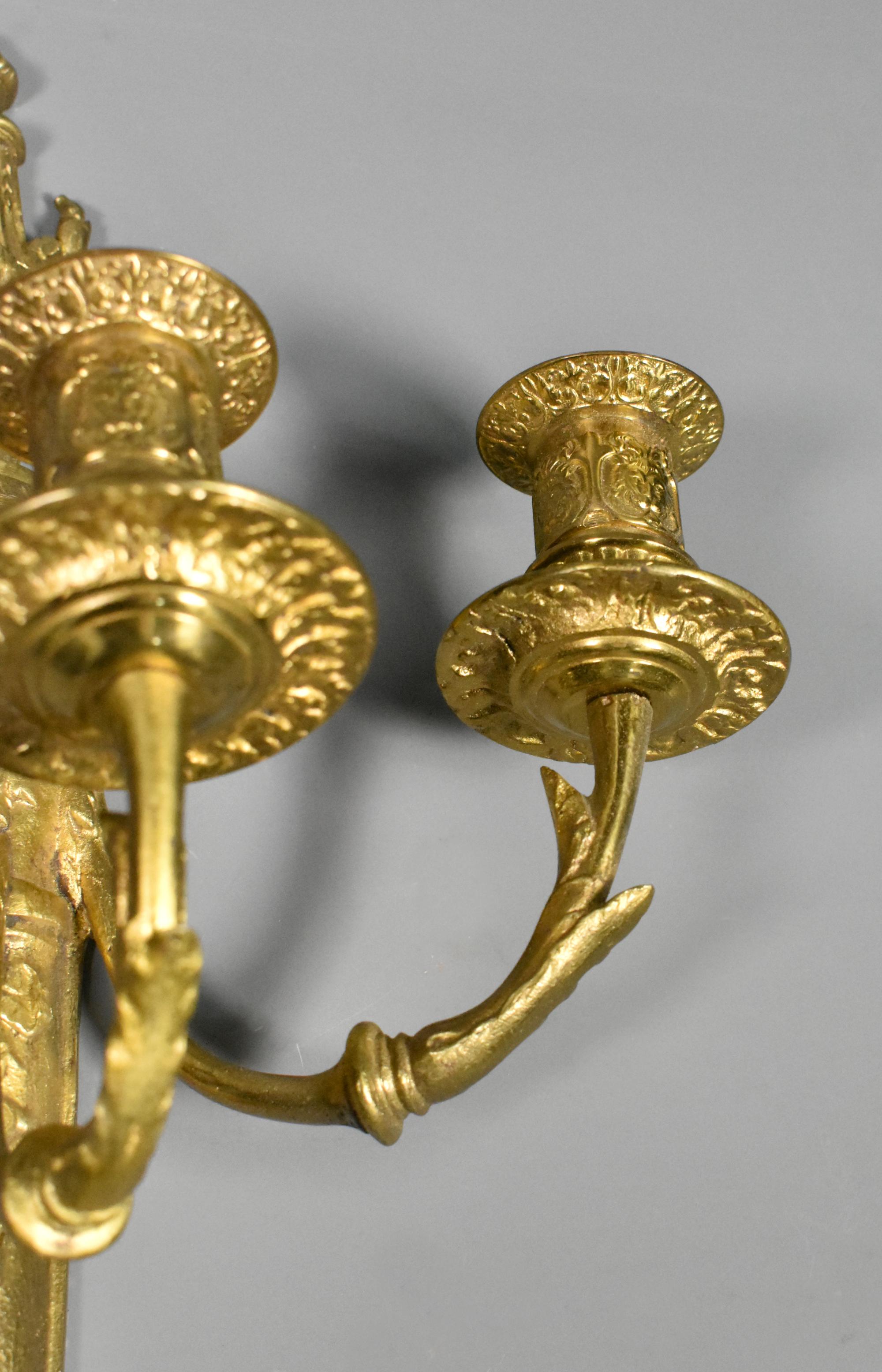 Pair French Gilt Bronze Wall Candelabra Louis XVI Style For Sale 8