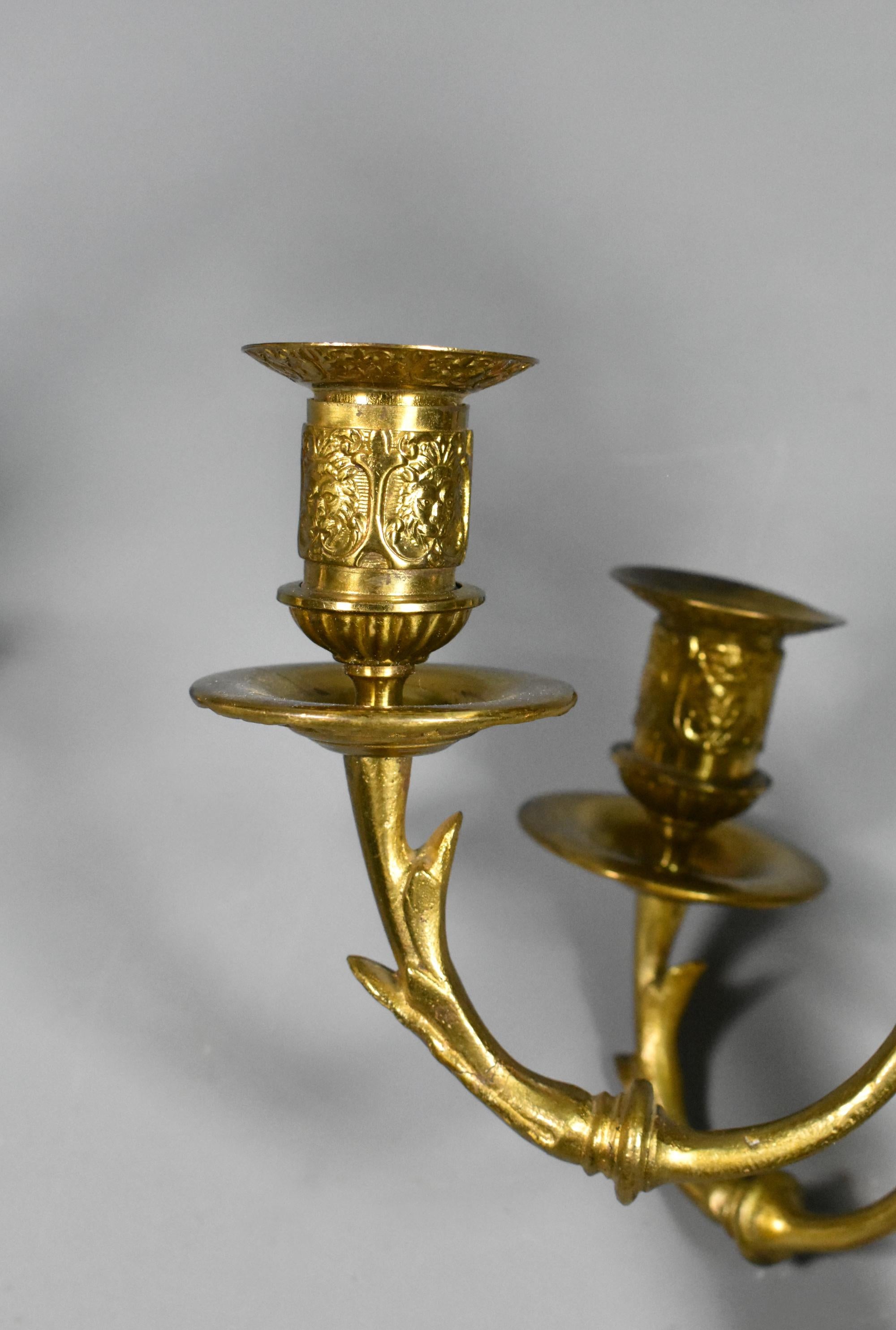 Pair French Gilt Bronze Wall Candelabra Louis XVI Style For Sale 9