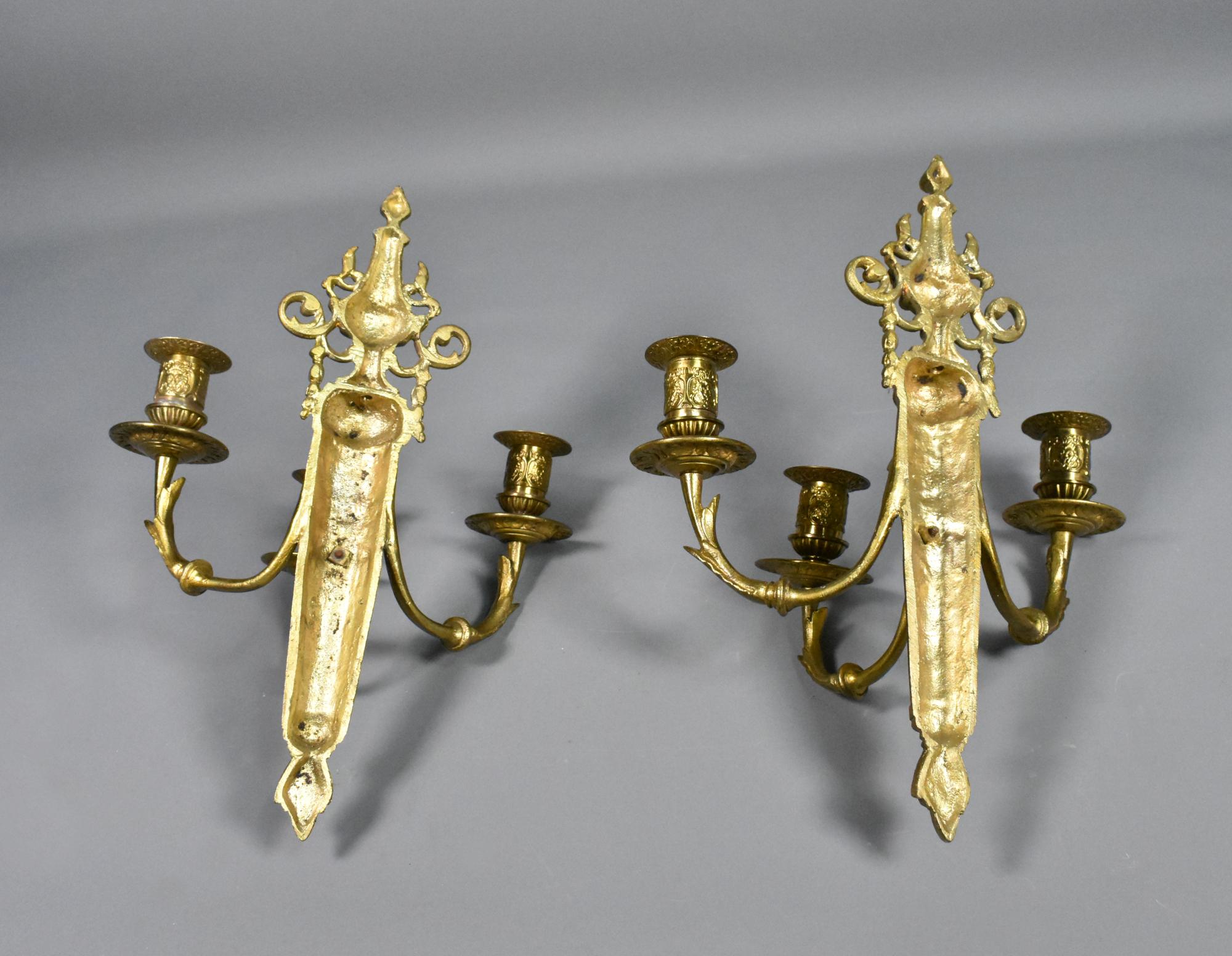 Pair French Gilt Bronze Wall Candelabra Louis XVI Style For Sale 11