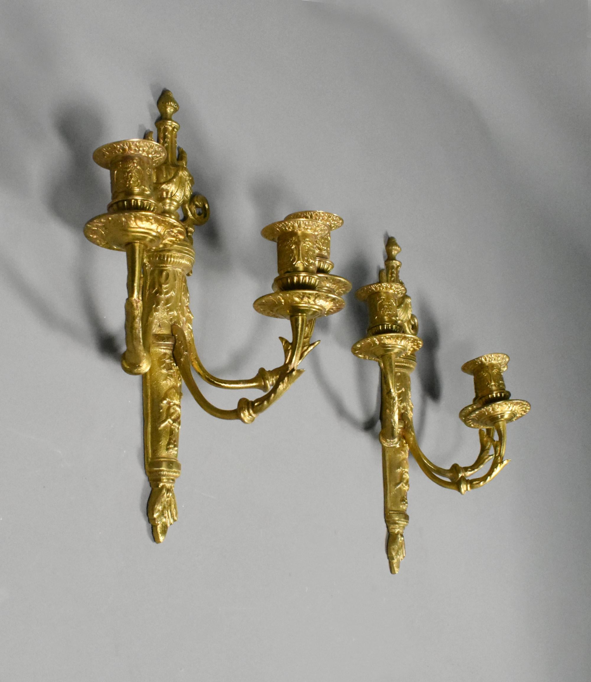 Pair French Gilt Bronze Wall Candelabra Louis XVI Style In Good Condition For Sale In SAINTE-COLOMBE, FR