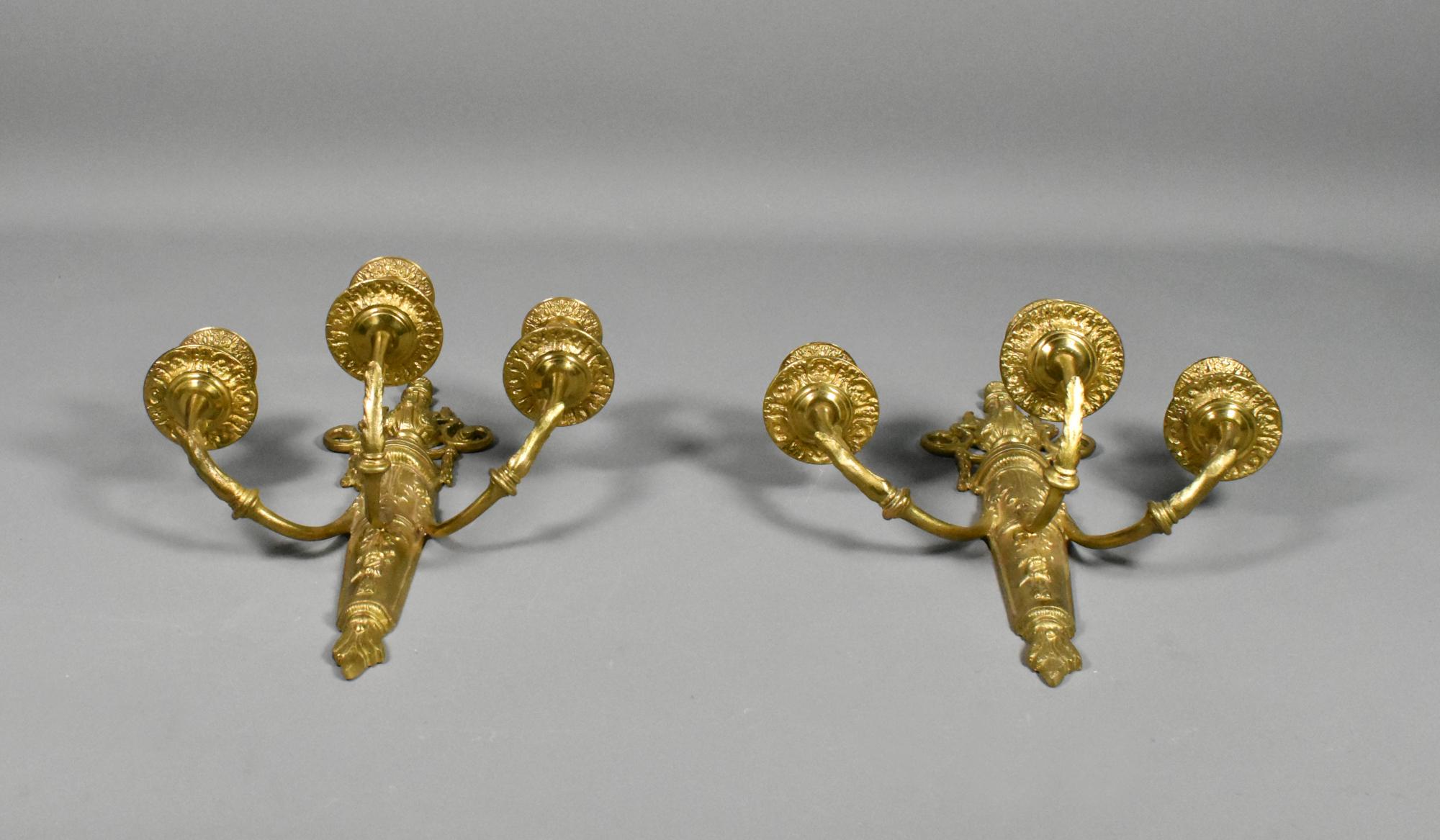 Pair French Gilt Bronze Wall Candelabra Louis XVI Style For Sale 3