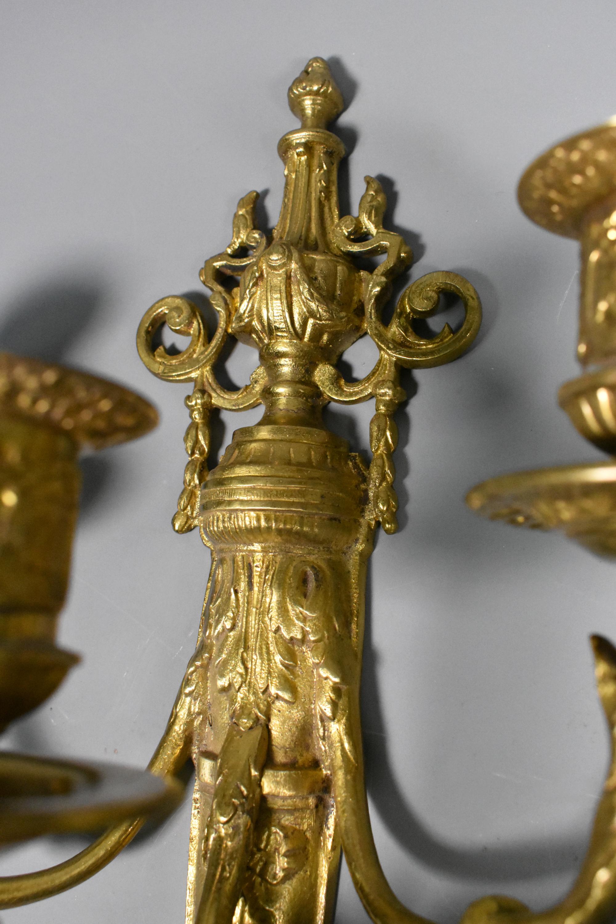 Pair French Gilt Bronze Wall Candelabra Louis XVI Style For Sale 5