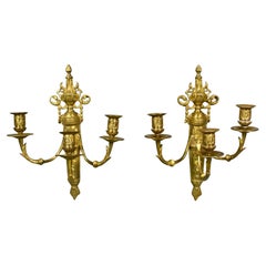 Pair French Gilt Bronze Wall Candelabra Louis XVI Style