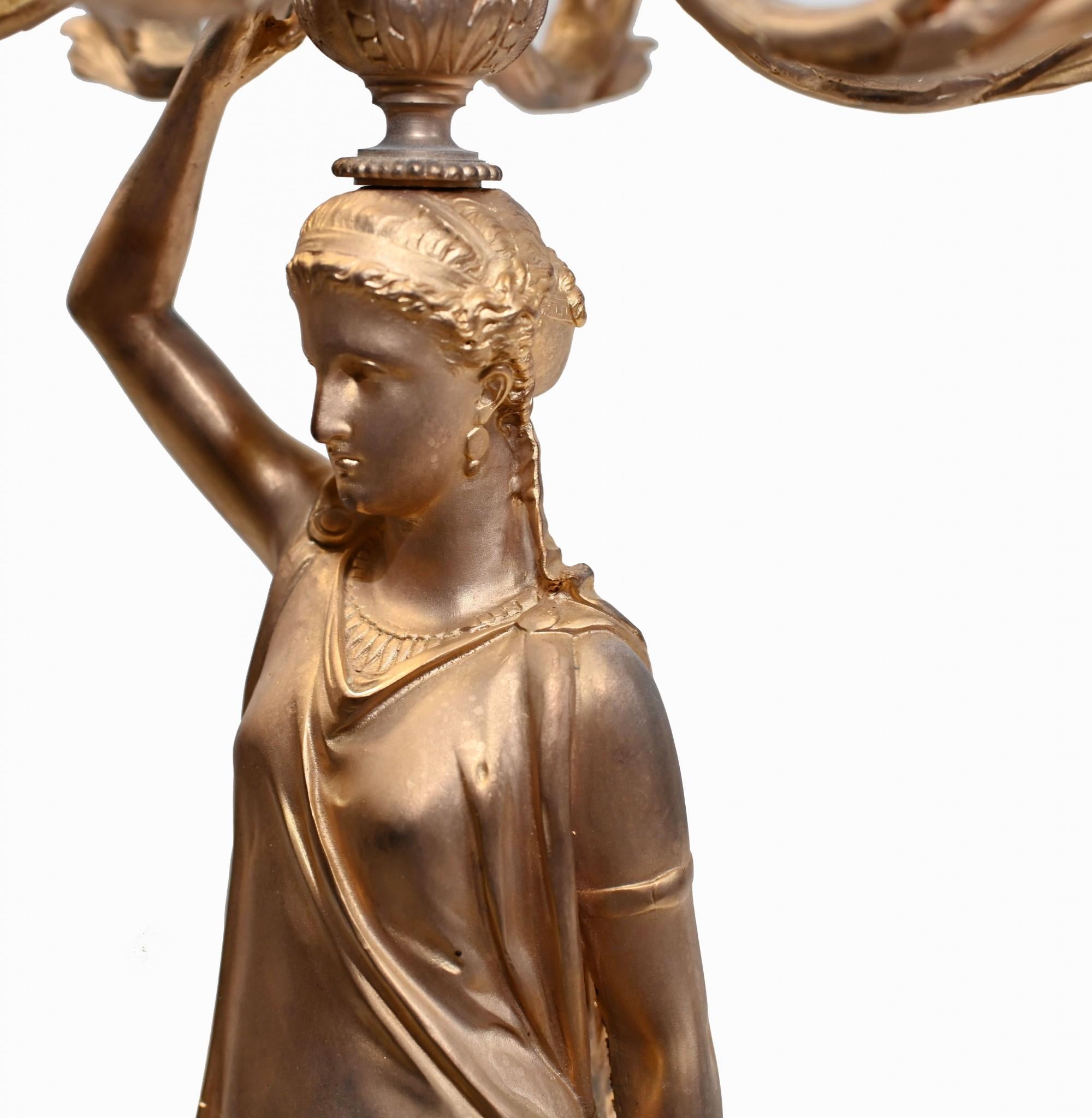 Pair French Gilt Candelabras Female Maiden Figural Candles For Sale 4