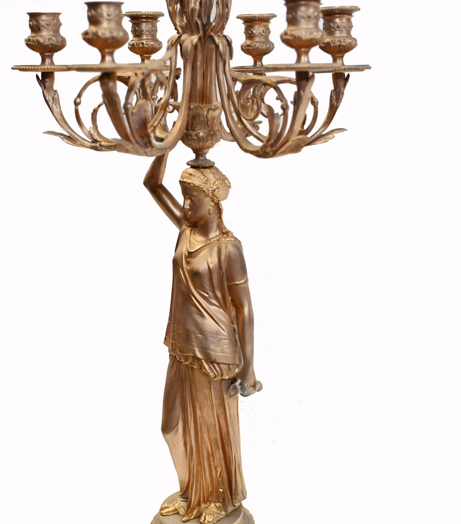 Pair French Gilt Candelabras Female Maiden Figural Candles For Sale 6